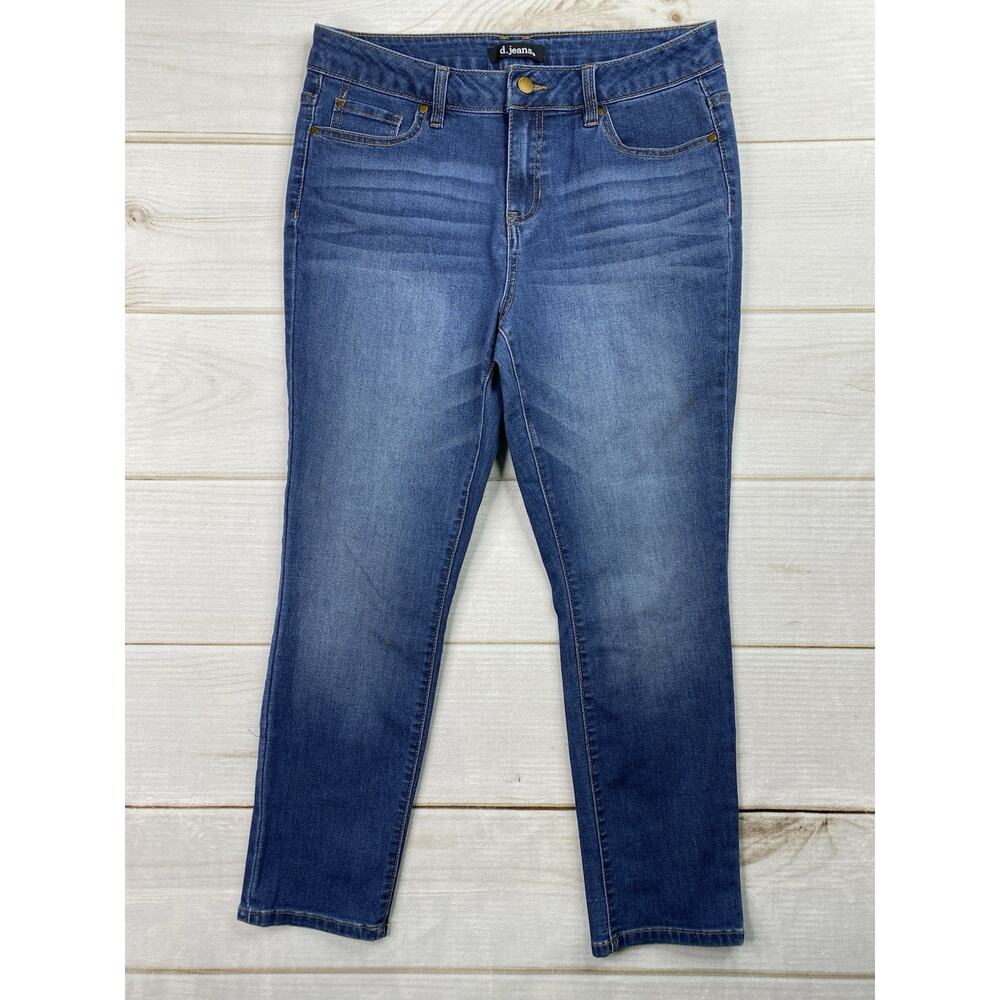 D Jeans Womens 10 Dark Wash Drop Distressed Stretch Denim Mid Rise Tapered Leg